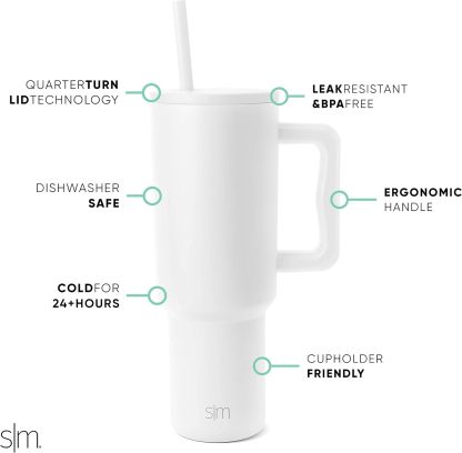 Simple Modern 40 oz Tumbler with Handle and Straw Lid | Insulated Cup Reusable Stainless Steel Water Bottle Travel Mug Cupholder Friendly | Gifts for Women Him Her | Trek Collection | Sea Glass Sage