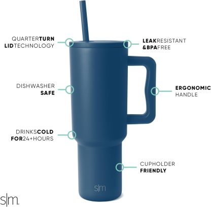 Simple Modern 40 oz Tumbler with Handle and Straw Lid | Insulated Cup Reusable Stainless Steel Water Bottle Travel Mug Cupholder Friendly | Gifts for Women Him Her | Trek Collection | Sea Glass Sage