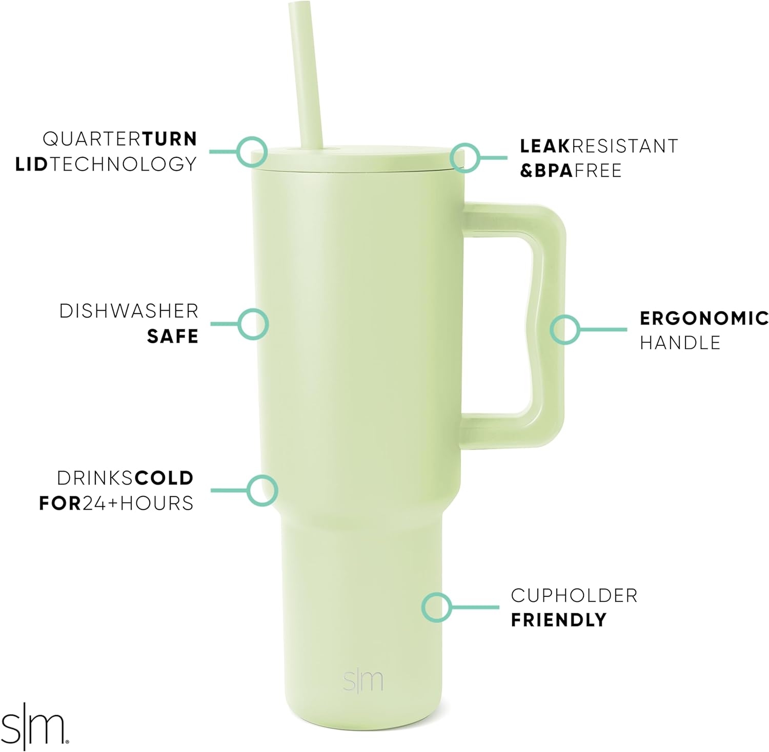 Simple Modern 40 oz Tumbler with Handle and Straw Lid | Insulated Cup Reusable Stainless Steel Water Bottle Travel Mug Cupholder Friendly | Gifts for Women Him Her | Trek Collection | Sea Glass Sage