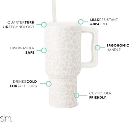 Simple Modern 40 oz Tumbler with Handle and Straw Lid | Insulated Cup Reusable Stainless Steel Water Bottle Travel Mug Cupholder Friendly | Gifts for Women Him Her | Trek Collection | Sea Glass Sage