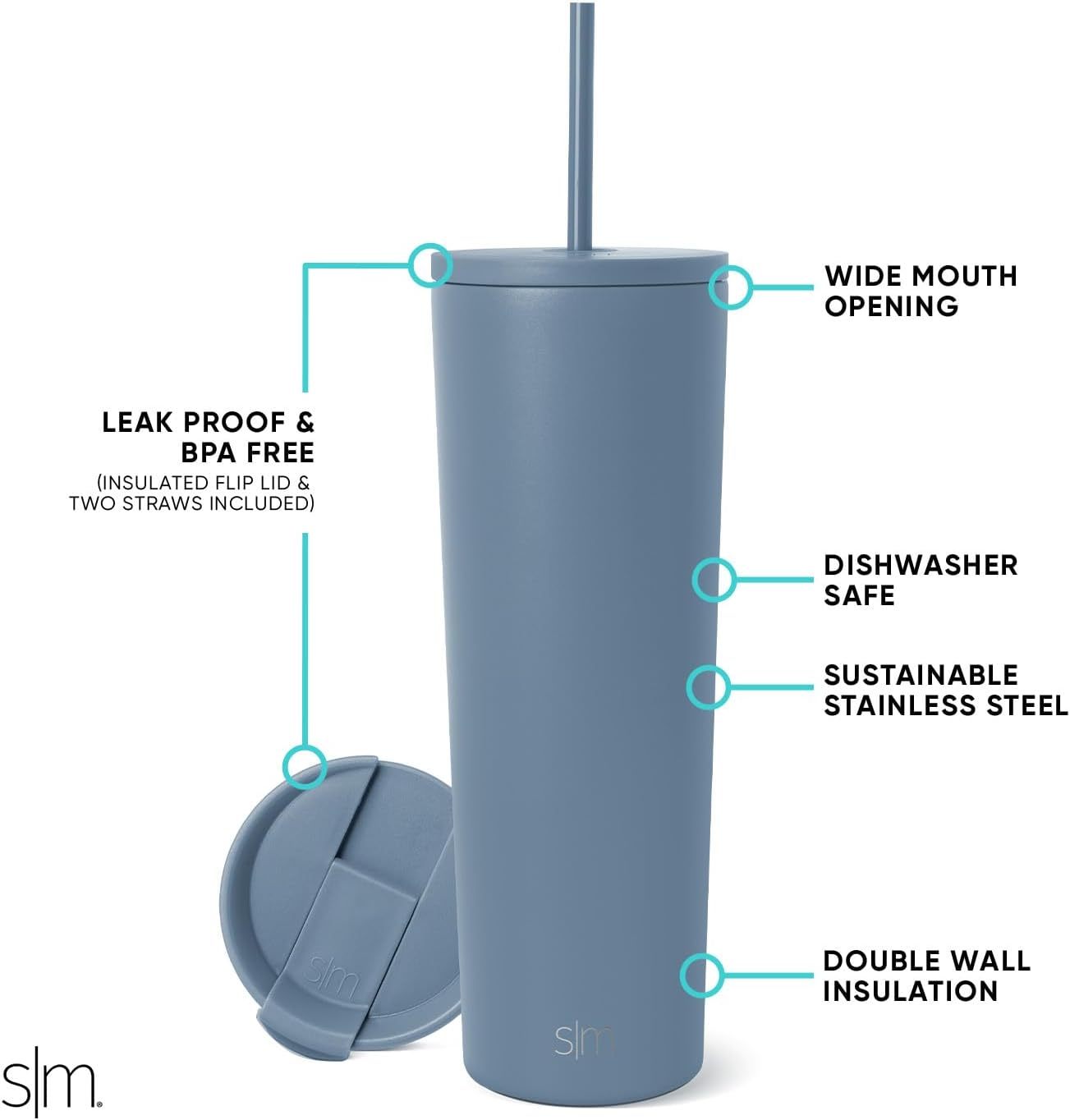 Simple Modern Insulated Tumbler with Lid and Straw | Iced Coffee Cup Reusable Stainless Steel Water Bottle Travel Mug | Gifts for Women Men Her Him | Classic Collection | 24oz | Retro Mint