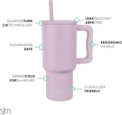 Simple Modern 40 oz Tumbler with Handle and Straw Lid | Insulated Cup Reusable Stainless Steel Water Bottle Travel Mug Cupholder Friendly | Gifts for Women Him Her | Trek Collection | Sea Glass Sage