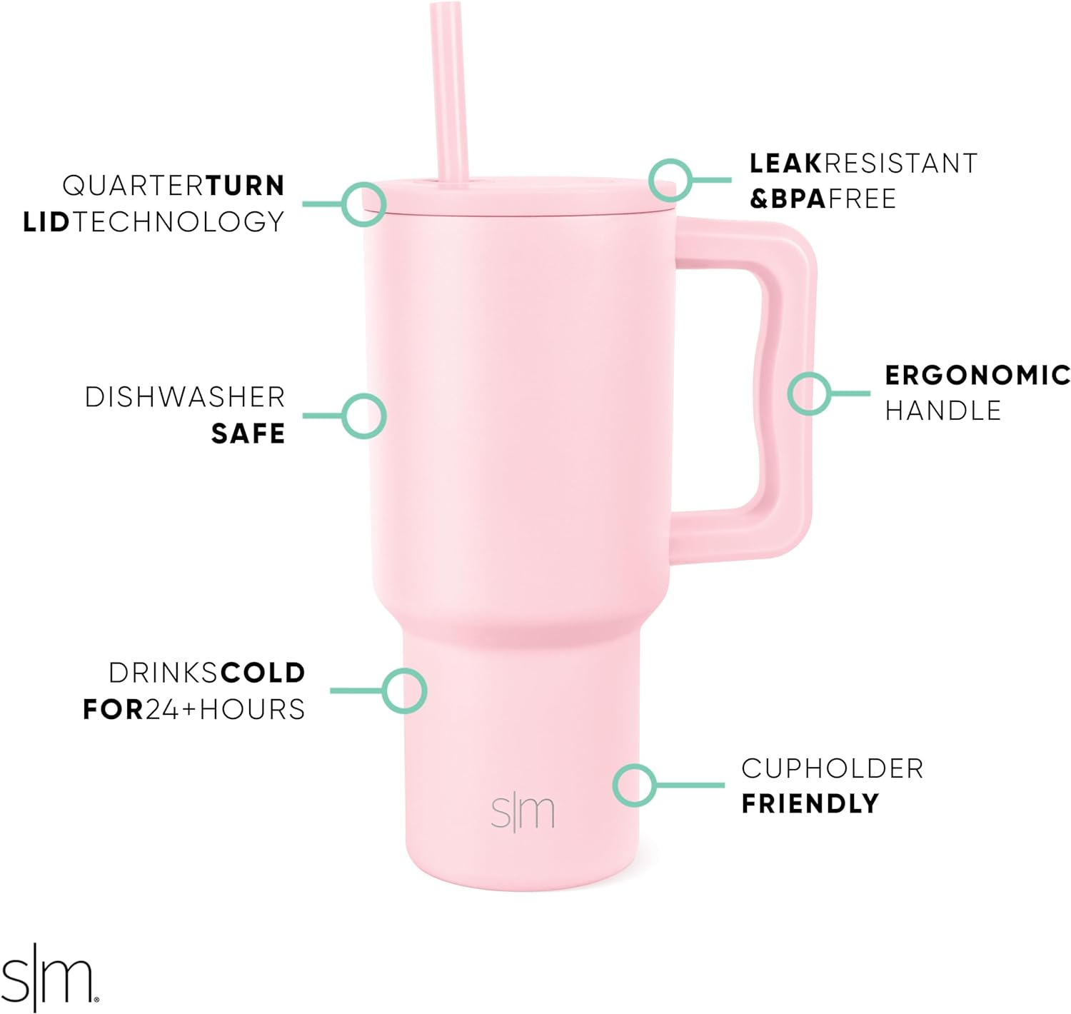 Simple Modern 40 oz Tumbler with Handle and Straw Lid | Insulated Cup Reusable Stainless Steel Water Bottle Travel Mug Cupholder Friendly | Gifts for Women Him Her | Trek Collection | Sea Glass Sage