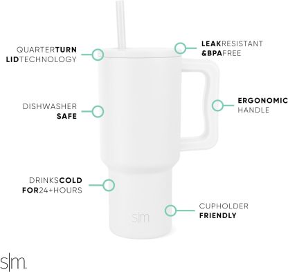 Simple Modern 40 oz Tumbler with Handle and Straw Lid | Insulated Cup Reusable Stainless Steel Water Bottle Travel Mug Cupholder Friendly | Gifts for Women Him Her | Trek Collection | Sea Glass Sage