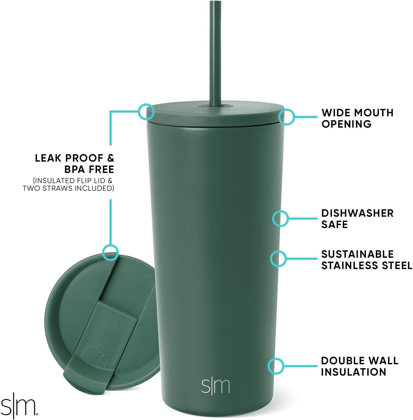 Simple Modern Insulated Tumbler with Lid and Straw | Iced Coffee Cup Reusable Stainless Steel Water Bottle Travel Mug | Gifts for Women Men Her Him | Classic Collection | 24oz | Retro Mint
