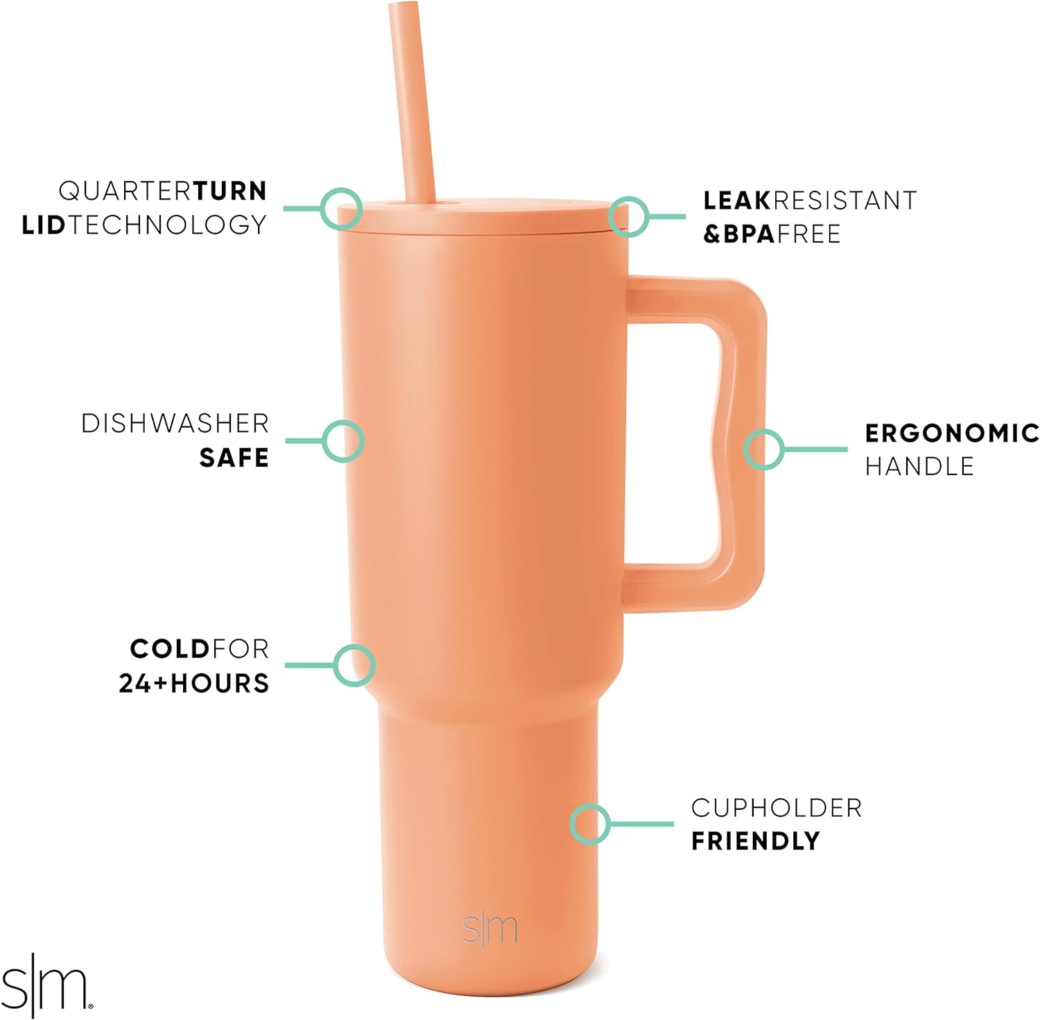 Simple Modern 40 oz Tumbler with Handle and Straw Lid | Insulated Cup Reusable Stainless Steel Water Bottle Travel Mug Cupholder Friendly | Gifts for Women Him Her | Trek Collection | Sea Glass Sage