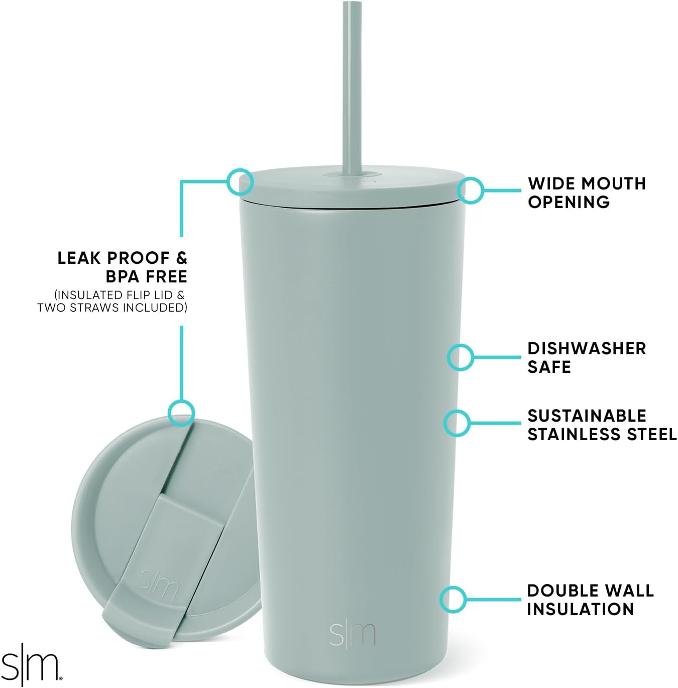 Simple Modern Insulated Tumbler with Lid and Straw | Iced Coffee Cup Reusable Stainless Steel Water Bottle Travel Mug | Gifts for Women Men Her Him | Classic Collection | 24oz | Retro Mint