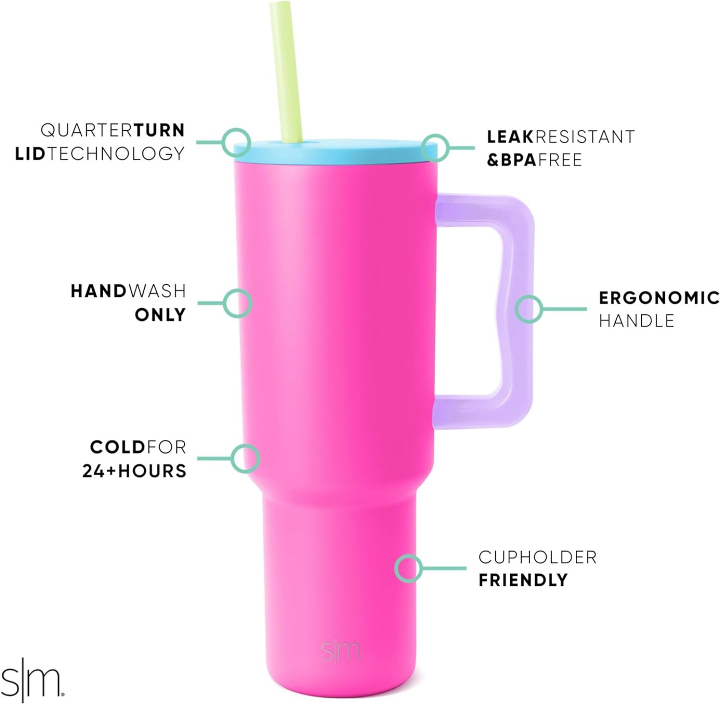 Simple Modern 40 oz Tumbler with Handle and Straw Lid | Insulated Cup Reusable Stainless Steel Water Bottle Travel Mug Cupholder Friendly | Gifts for Women Him Her | Trek Collection | Sea Glass Sage