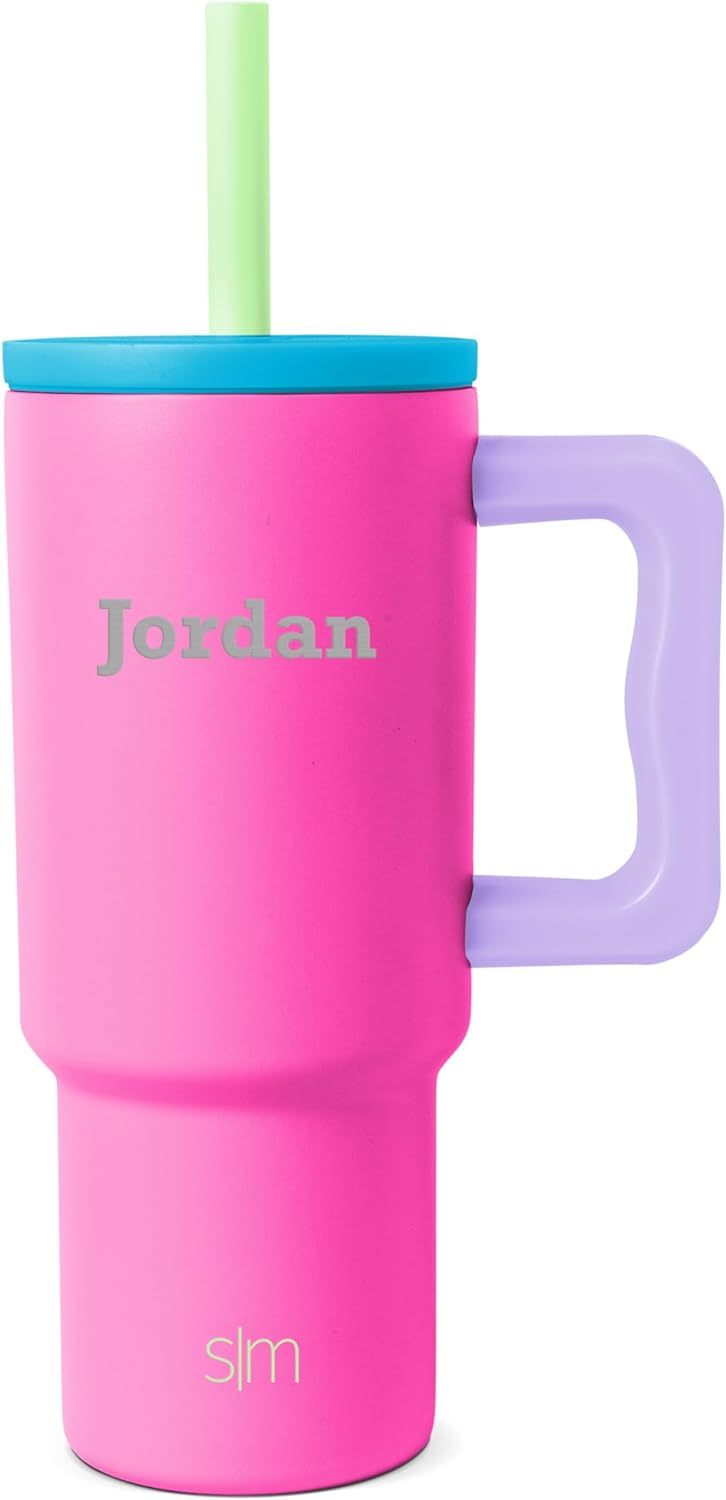 Simple Modern Kids 24 oz Tumbler with Handle and Silicone Straw Lid | Spill Proof and Leak Resistant | Reusable Stainless Steel Bottle | Gift for Kids Boys Girls | Trek Collection | 80s Mix