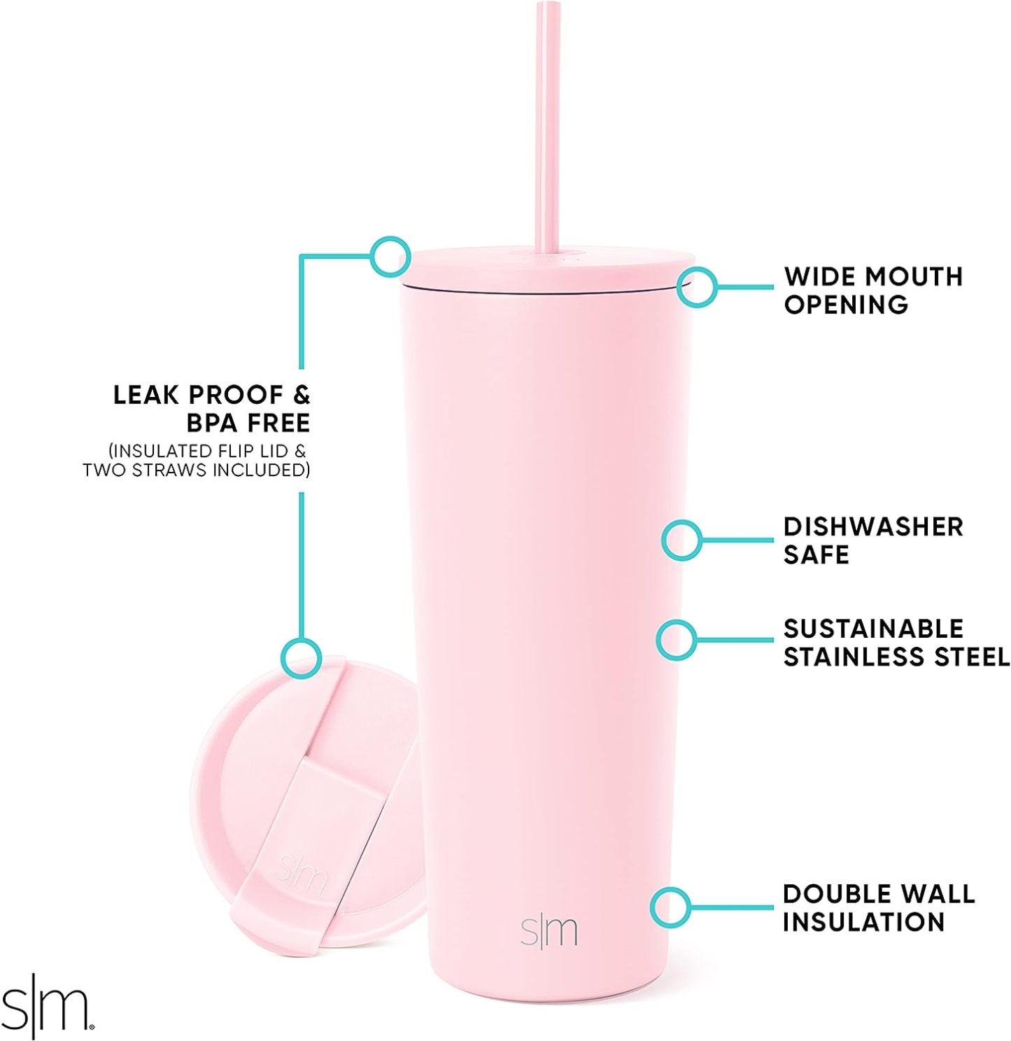 Simple Modern Insulated Tumbler with Lid and Straw | Iced Coffee Cup Reusable Stainless Steel Water Bottle Travel Mug | Gifts for Women Men Her Him | Classic Collection | 24oz | Retro Mint