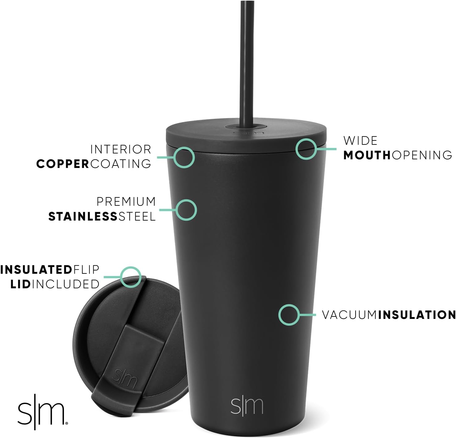 Simple Modern Insulated Tumbler with Lid and Straw | Iced Coffee Cup Reusable Stainless Steel Water Bottle Travel Mug | Gifts for Women Men Her Him | Classic Collection | 24oz | Retro Mint