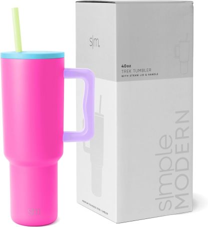 Simple Modern 40 oz Tumbler with Handle and Straw Lid | Insulated Cup Reusable Stainless Steel Water Bottle Travel Mug Cupholder Friendly | Gifts for Women Him Her | Trek Collection | Sea Glass Sage