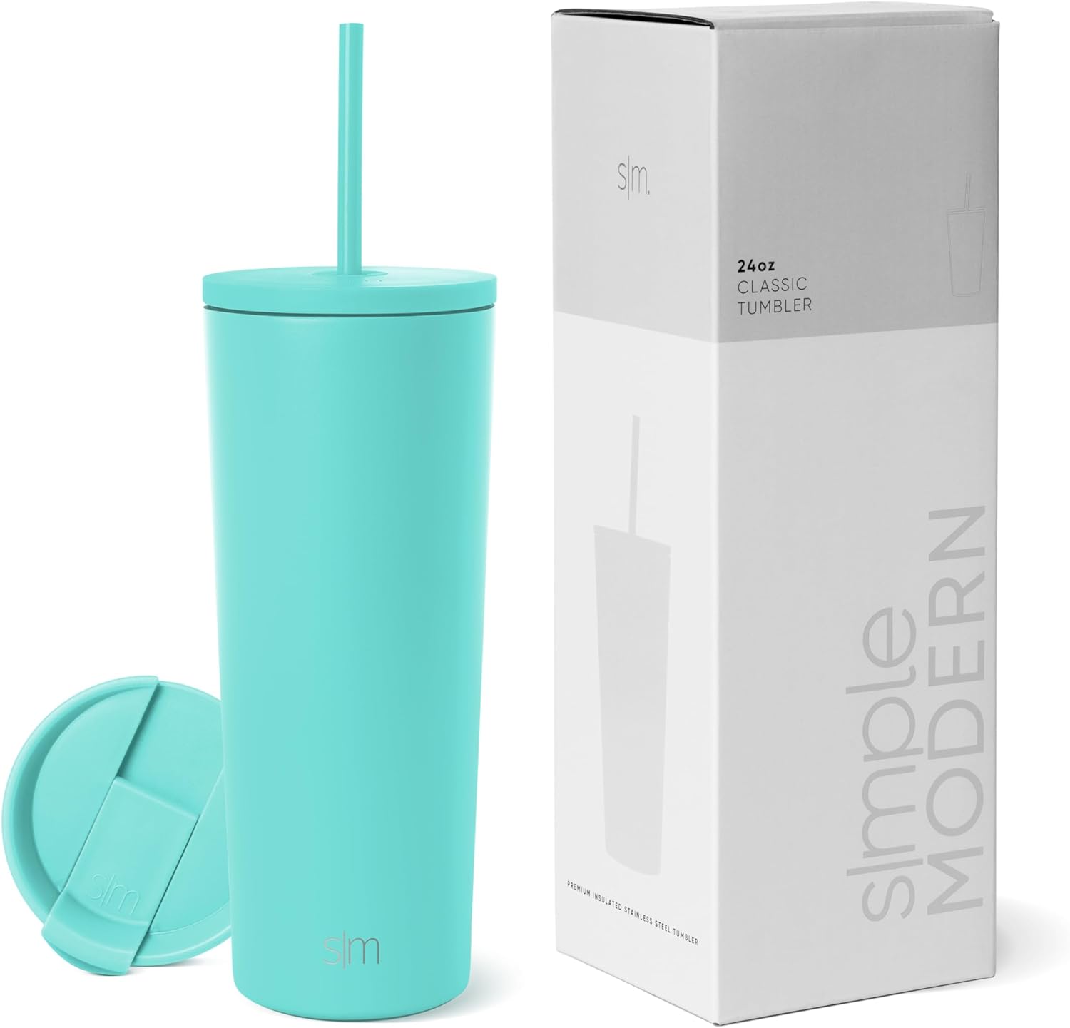 Simple Modern Insulated Tumbler with Lid and Straw | Iced Coffee Cup Reusable Stainless Steel Water Bottle Travel Mug | Gifts for Women Men Her Him | Classic Collection | 24oz | Retro Mint