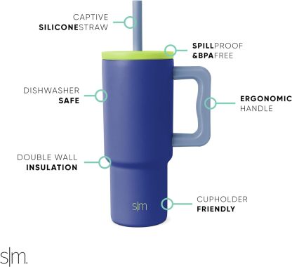 Simple Modern Kids 24 oz Tumbler with Handle and Silicone Straw Lid | Spill Proof and Leak Resistant | Reusable Stainless Steel Bottle | Gift for Kids Boys Girls | Trek Collection | 80s Mix