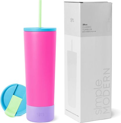 Simple Modern Insulated Tumbler with Lid and Straw | Iced Coffee Cup Reusable Stainless Steel Water Bottle Travel Mug | Gifts for Women Men Her Him | Classic Collection | 24oz | Retro Mint