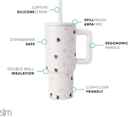 Simple Modern Kids 24 oz Tumbler with Handle and Silicone Straw Lid | Spill Proof and Leak Resistant | Reusable Stainless Steel Bottle | Gift for Kids Boys Girls | Trek Collection | 80s Mix