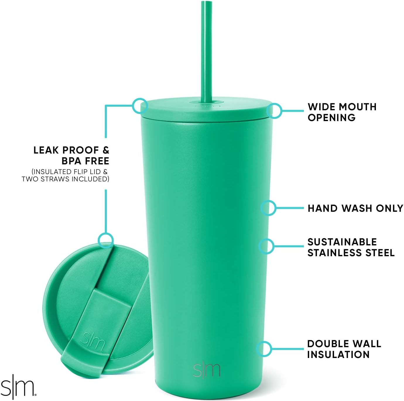 Simple Modern Insulated Tumbler with Lid and Straw | Iced Coffee Cup Reusable Stainless Steel Water Bottle Travel Mug | Gifts for Women Men Her Him | Classic Collection | 24oz | Retro Mint