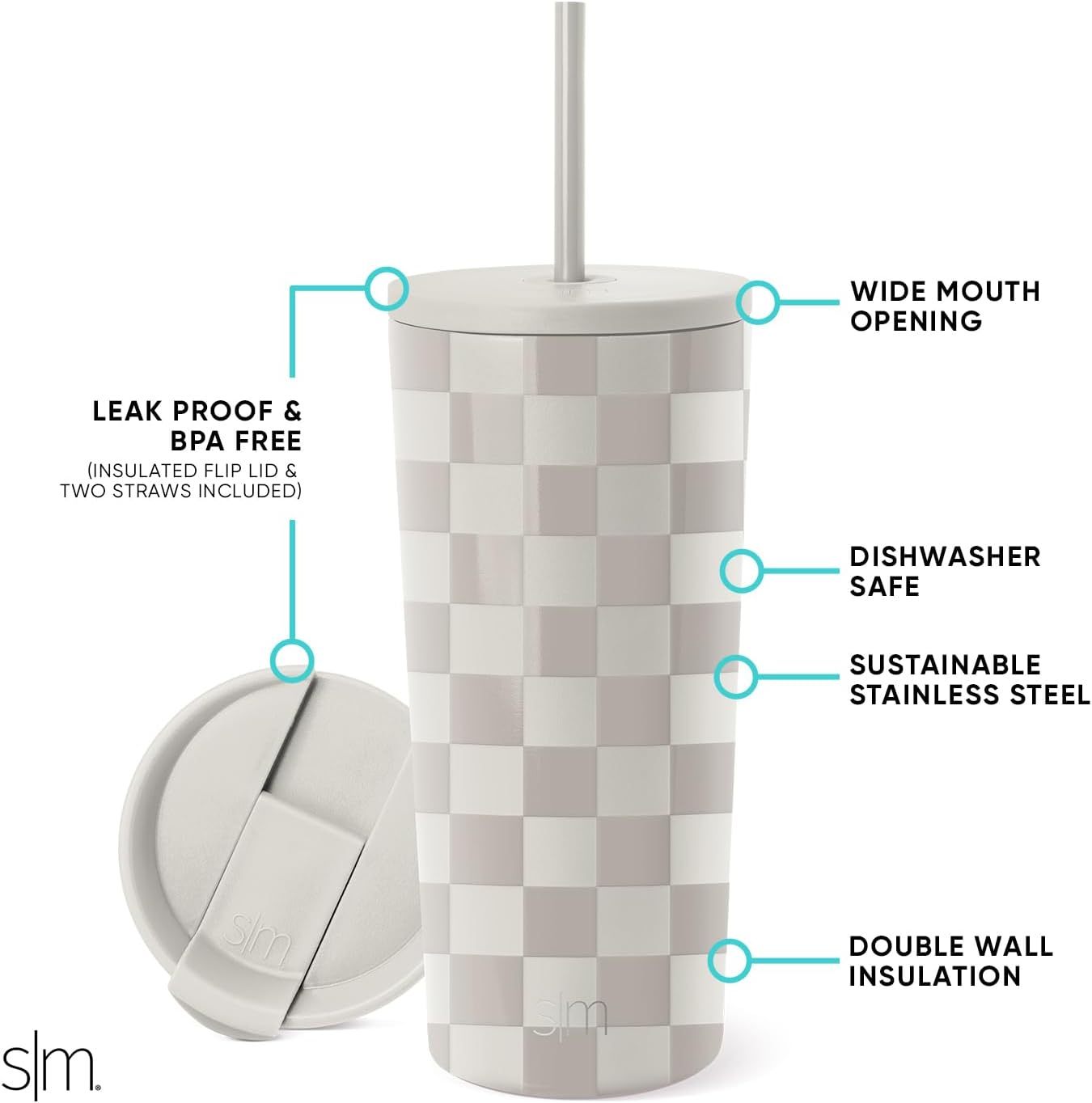 Simple Modern Insulated Tumbler with Lid and Straw | Iced Coffee Cup Reusable Stainless Steel Water Bottle Travel Mug | Gifts for Women Men Her Him | Classic Collection | 24oz | Retro Mint