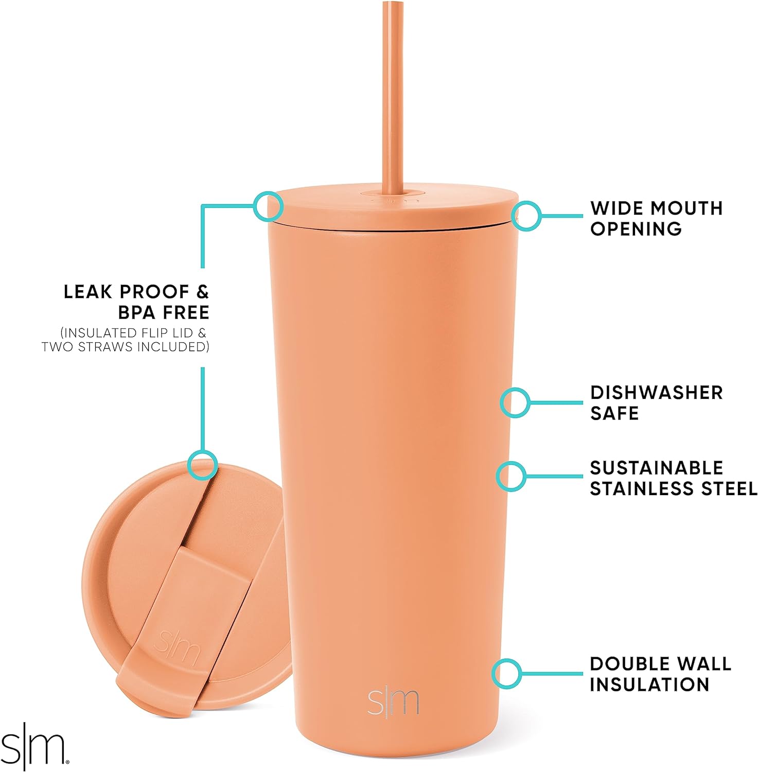 Simple Modern Insulated Tumbler with Lid and Straw | Iced Coffee Cup Reusable Stainless Steel Water Bottle Travel Mug | Gifts for Women Men Her Him | Classic Collection | 24oz | Retro Mint