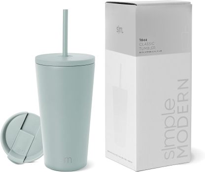 Simple Modern Insulated Tumbler with Lid and Straw | Iced Coffee Cup Reusable Stainless Steel Water Bottle Travel Mug | Gifts for Women Men Her Him | Classic Collection | 24oz | Retro Mint