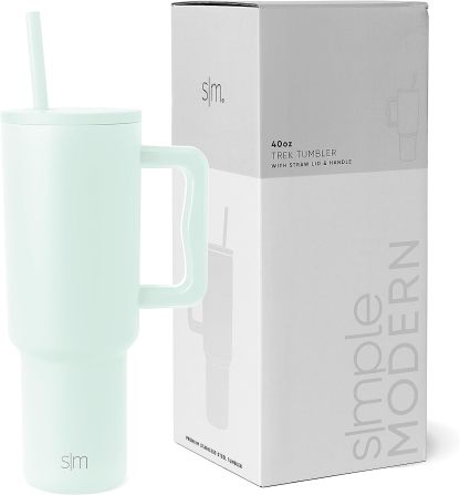 Simple Modern 40 oz Tumbler with Handle and Straw Lid | Insulated Cup Reusable Stainless Steel Water Bottle Travel Mug Cupholder Friendly | Gifts for Women Him Her | Trek Collection | Sea Glass Sage