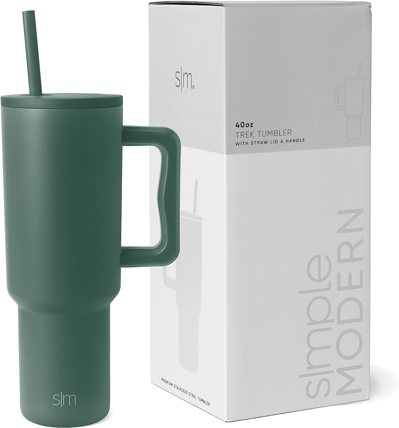 Simple Modern 40 oz Tumbler with Handle and Straw Lid | Insulated Cup Reusable Stainless Steel Water Bottle Travel Mug Cupholder Friendly | Gifts for Women Him Her | Trek Collection | Sea Glass Sage