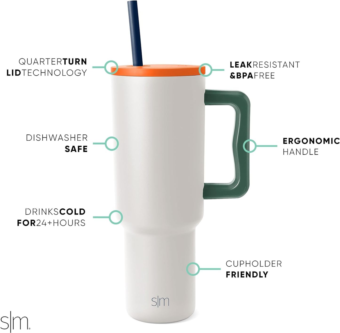 Simple Modern 40 oz Tumbler with Handle and Straw Lid | Insulated Cup Reusable Stainless Steel Water Bottle Travel Mug Cupholder Friendly | Gifts for Women Him Her | Trek Collection | Sea Glass Sage