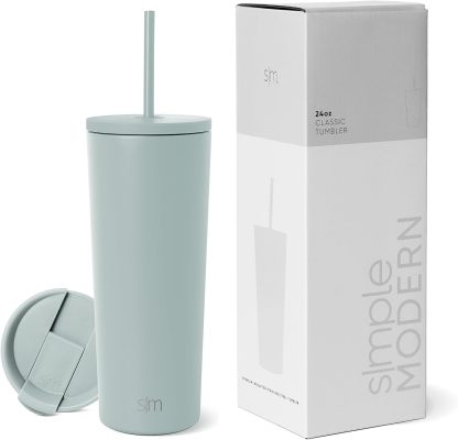 Simple Modern Insulated Tumbler with Lid and Straw | Iced Coffee Cup Reusable Stainless Steel Water Bottle Travel Mug | Gifts for Women Men Her Him | Classic Collection | 24oz | Retro Mint