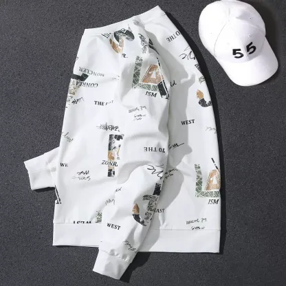 Handsome Autumn Signature Printed Round Neck Sweater Men's Trendy Brand Korean Style Casual Pullover Bottoming Shirt Versatile Long Sleeve Top