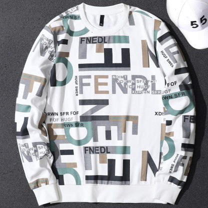 Handsome Spring and Autumn English Printed Sweater Men's Trendy Brand Korean Style Casual Personalized Pullover Bottoming Shirt Long Sleeve Top for Men