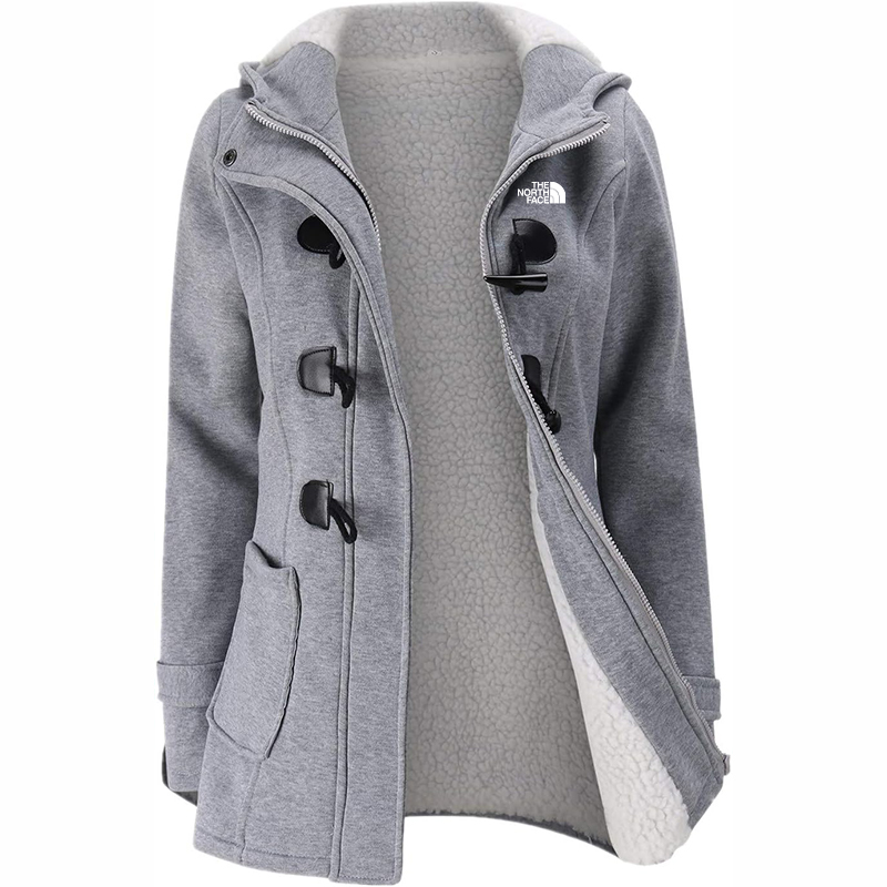 The Nokhjgrth Face-Womens Fashion Horn Button Fleece Thicken Coat with Hood Winter Warm Jacket