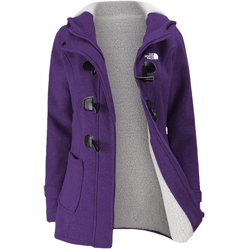 The Nokhjgrth Face-Womens Fashion Horn Button Fleece Thicken Coat with Hood Winter Warm Jacket
