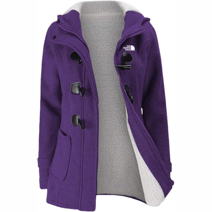 The Nokhjgrth Face-Womens Fashion Horn Button Fleece Thicken Coat with Hood Winter Warm Jacket