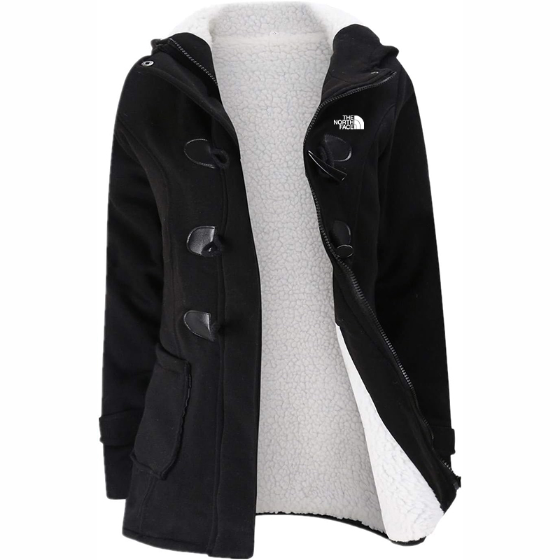 The Nokhjgrth Face-Womens Fashion Horn Button Fleece Thicken Coat with Hood Winter Warm Jacket