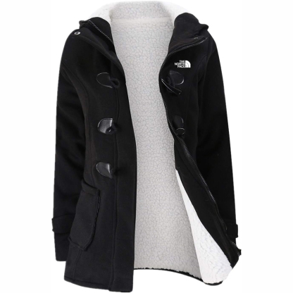 The Nokhjgrth Face-Womens Fashion Horn Button Fleece Thicken Coat with Hood Winter Warm Jacket