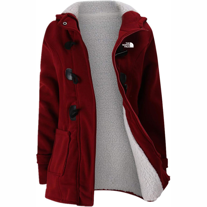The Nokhjgrth Face-Womens Fashion Horn Button Fleece Thicken Coat with Hood Winter Warm Jacket