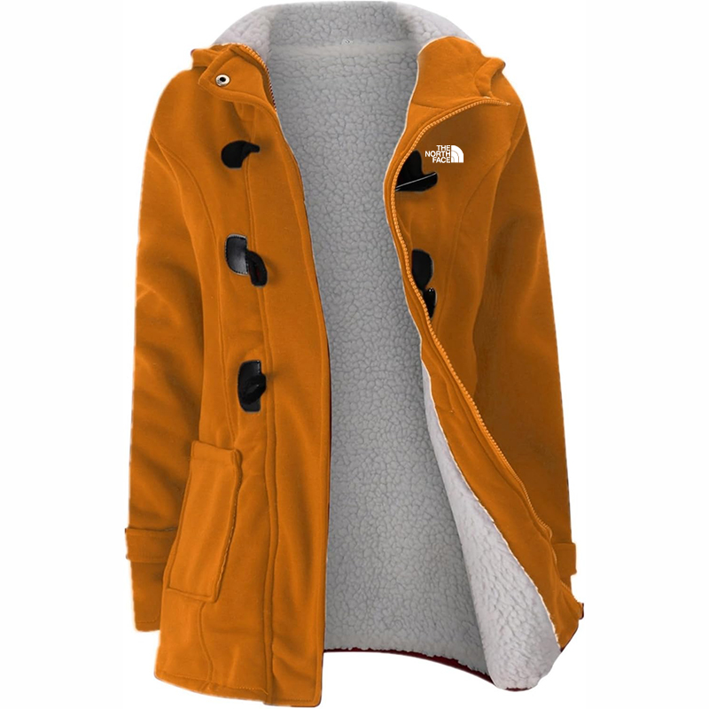 The Nokhjgrth Face-Womens Fashion Horn Button Fleece Thicken Coat with Hood Winter Warm Jacket
