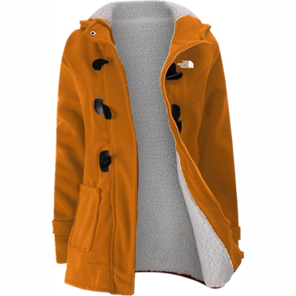 The Nokhjgrth Face-Womens Fashion Horn Button Fleece Thicken Coat with Hood Winter Warm Jacket
