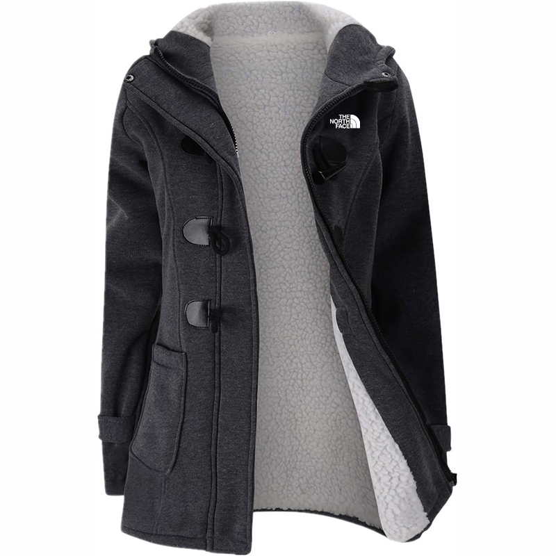 The Nokhjgrth Face-Womens Fashion Horn Button Fleece Thicken Coat with Hood Winter Warm Jacket