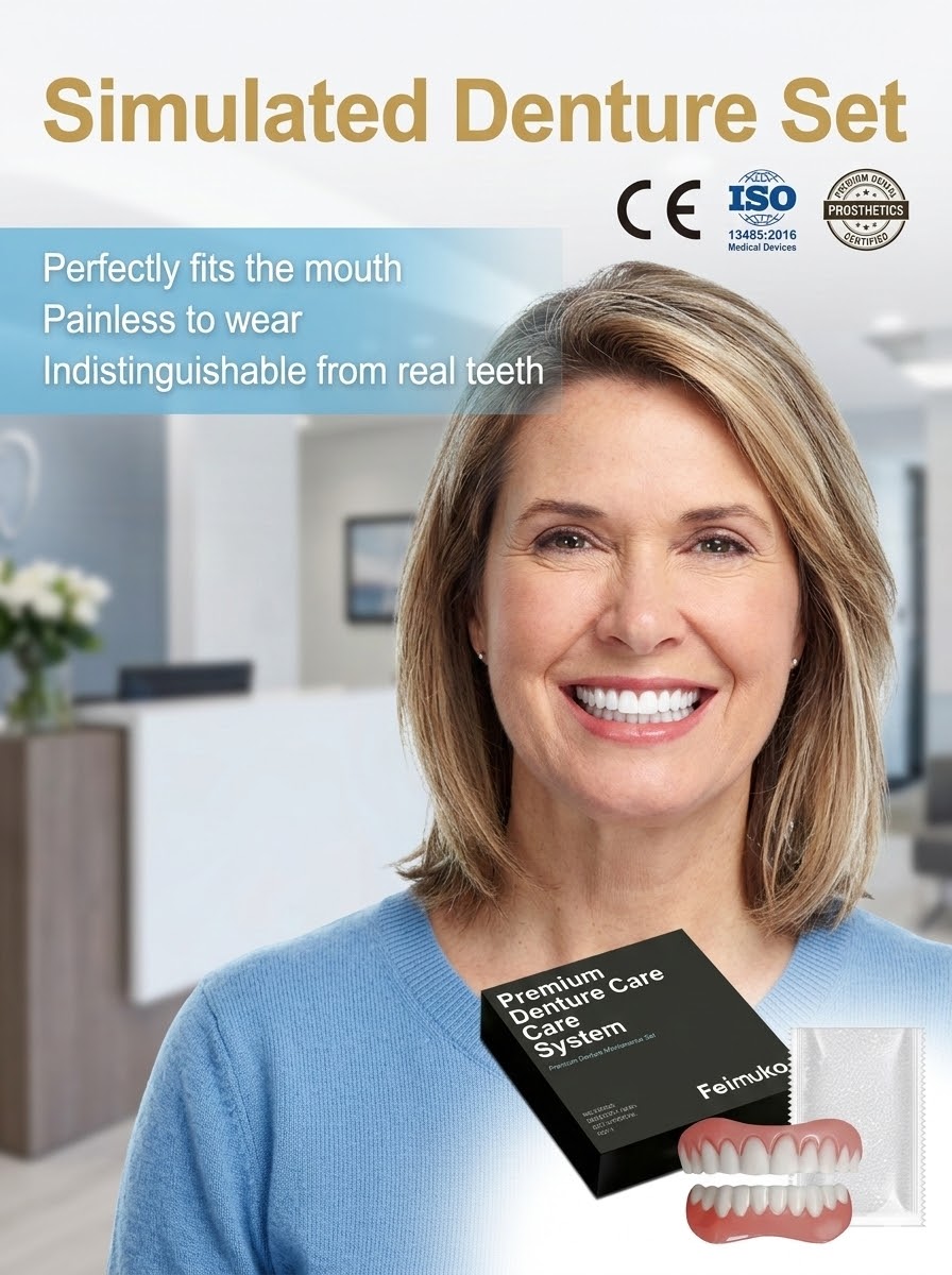 【🦷Simulated Ceramic Dentures】✨Indistinguishable from real teeth -💖Painless to wear, no gum irritation -🥪Perfectly fits the mouth without affecting eating - 👍Addresses missing teeth, looseness, and misalignment