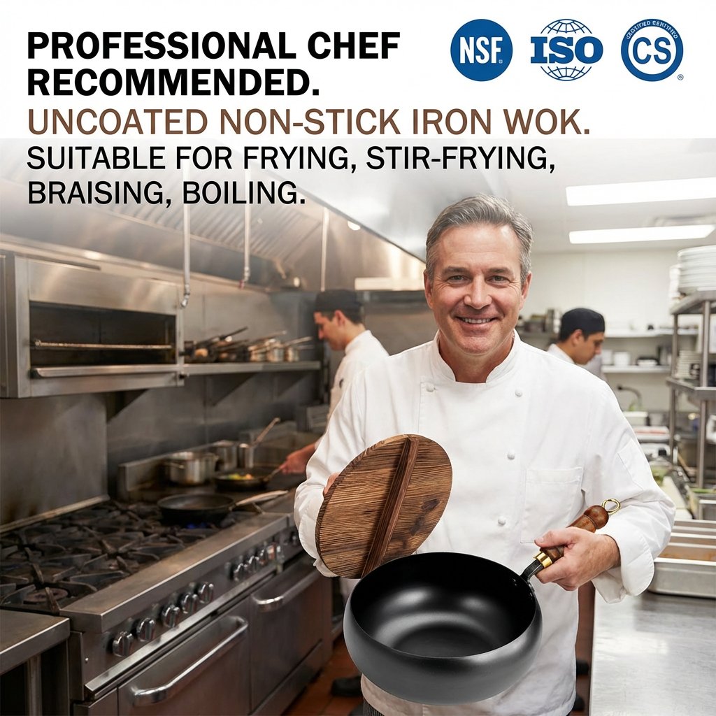 【🍳 Hand-Forged Iron Pan】🟢No chemical coating -✨Ancient firing technique for non-stick -💖Deep nitriding technology prevents splattering during cooking