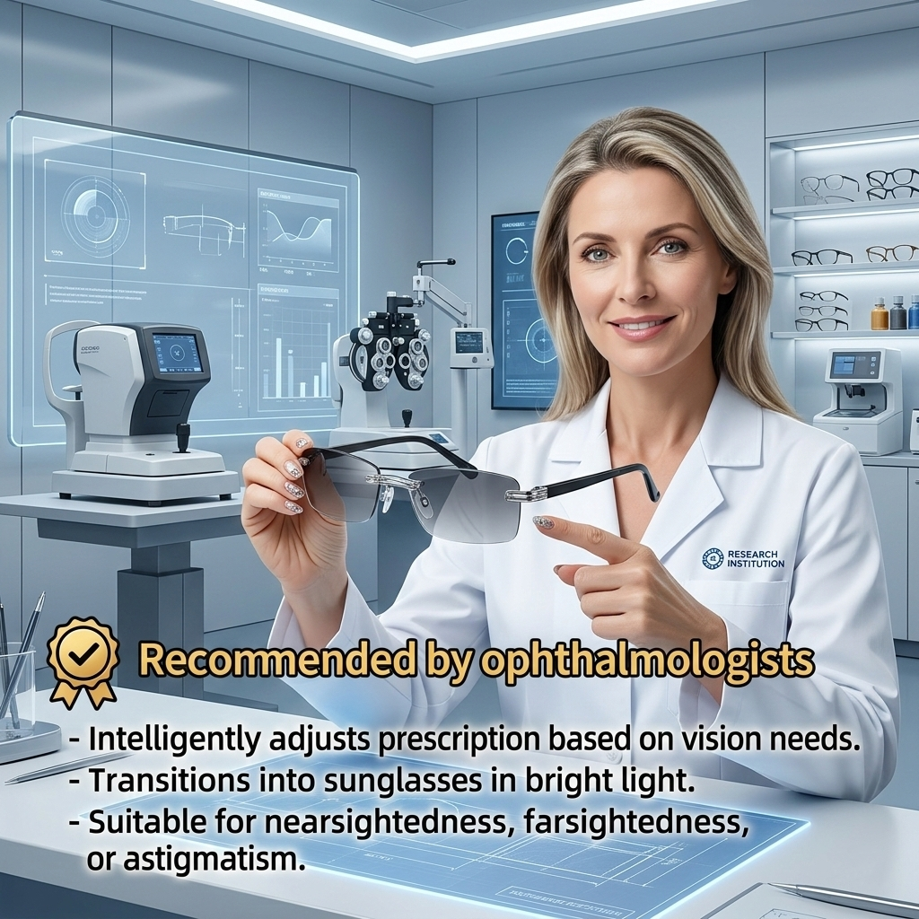 【👓 Smart Zoom Photochromic Glasses 】👀Intelligently adjust prescription based on vision needs -🕶️Automatically darken into sunglasses in sunlight -💻Block 99% of blue light and radiation