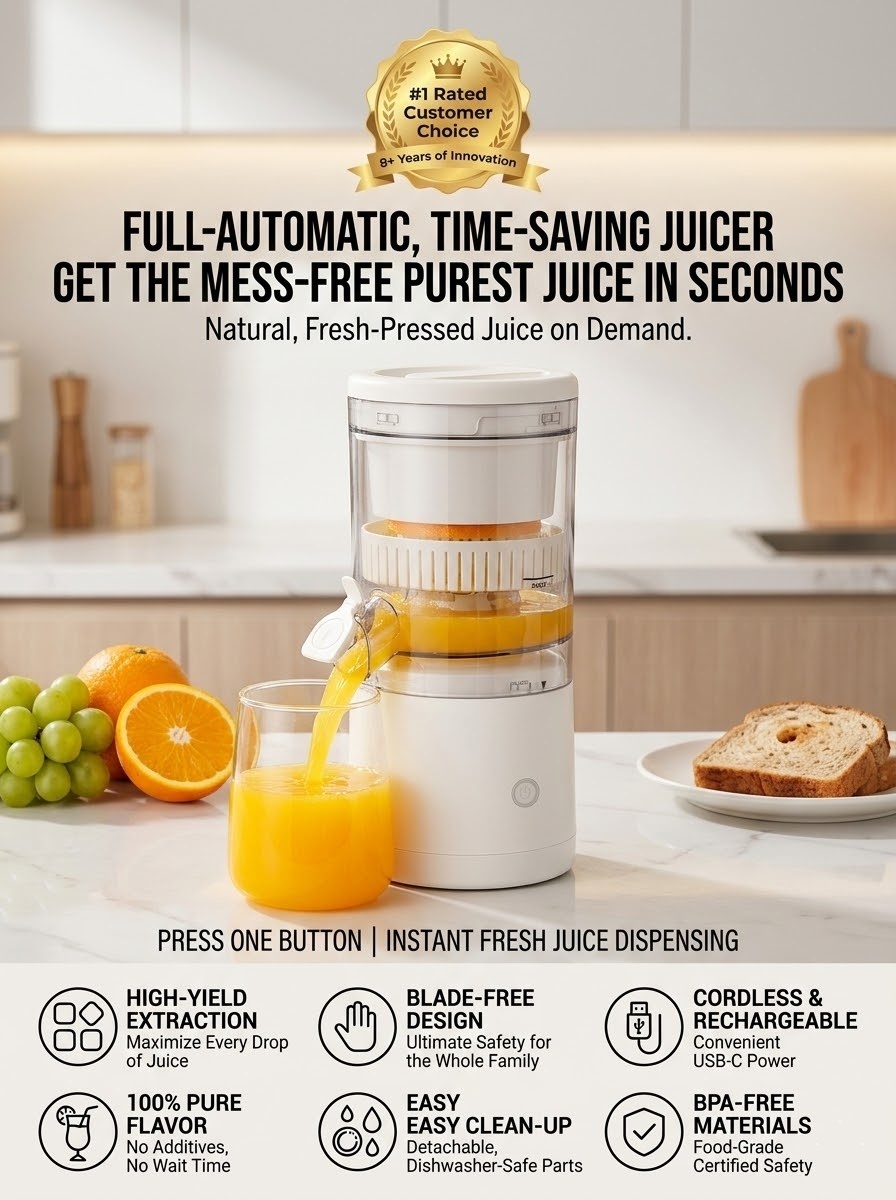 【🔥Smart Home Electric Juicer】⏱️3-second juicing -🍹Smooth and pulp-free -✨Wireless and portable