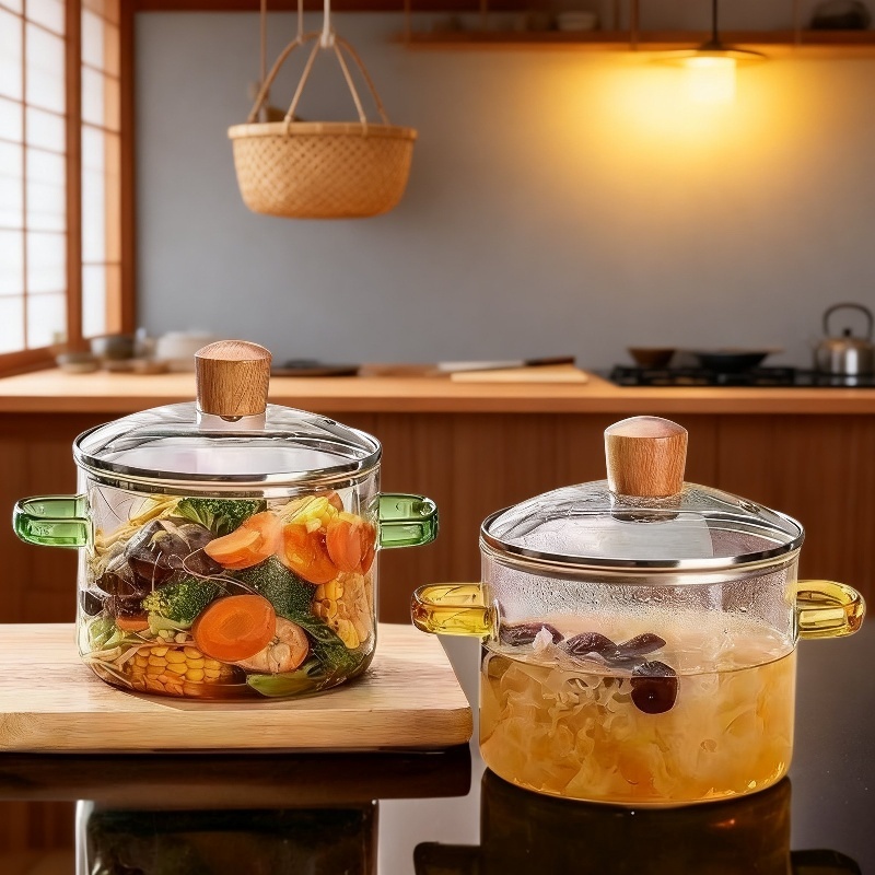 Glass Double-handled Instant Noodle Pot with Lid Small Soup Pot