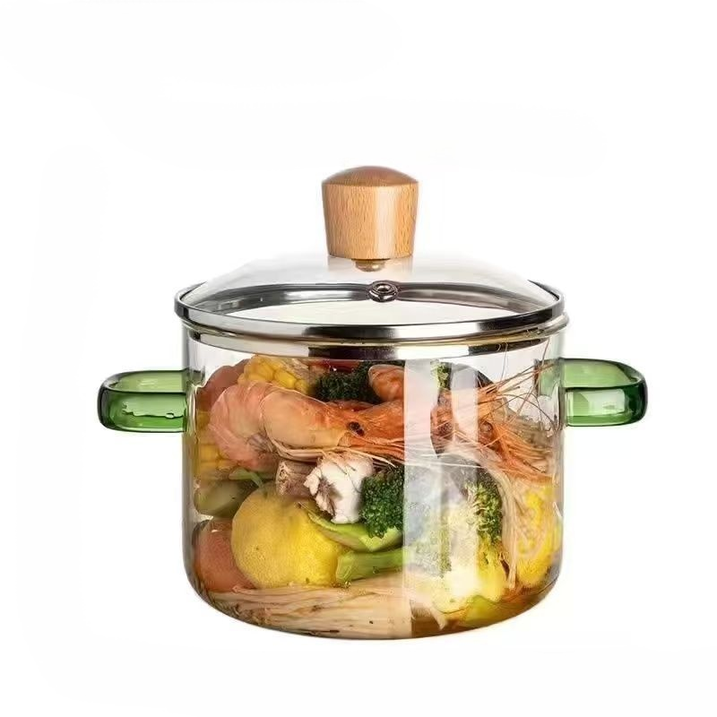 High Borosilicate Glass Instant Noodle Pot with Lid | Double-Handled Small Soup Hot Pot