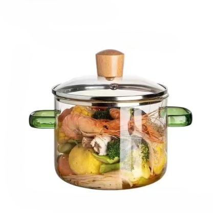 Glass Double-handled Instant Noodle Pot with Lid Small Soup Pot