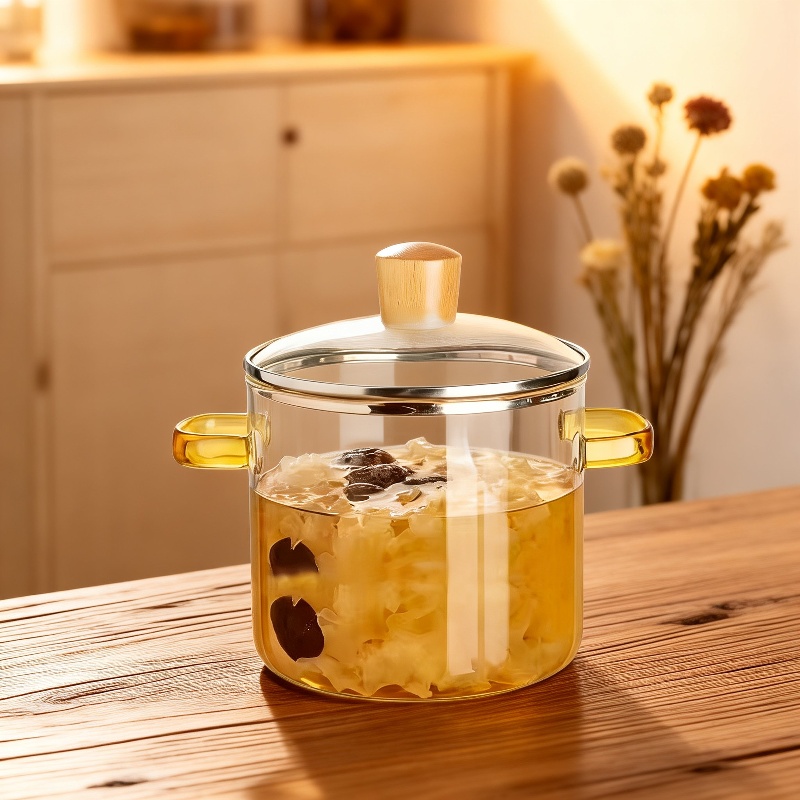 Durable borosilicate glass soup pot with handles