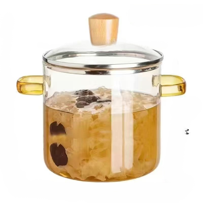 Glass Double-handled Instant Noodle Pot with Lid Small Soup Pot