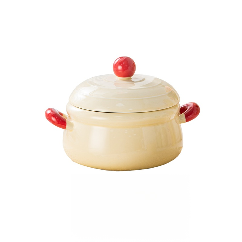 High-End Niche Girls Ceramic Bowl with Lid, Instant Noodle Ramen Bowl