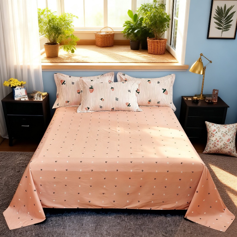 Washable cotton pillowcase and bed sheet set for student dormitory